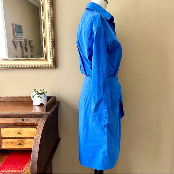 Max Mara Poplin Shirt Dress Royal Blue Long Sleeve Side Tie Button Front Size 4 - Picture 7 of 11